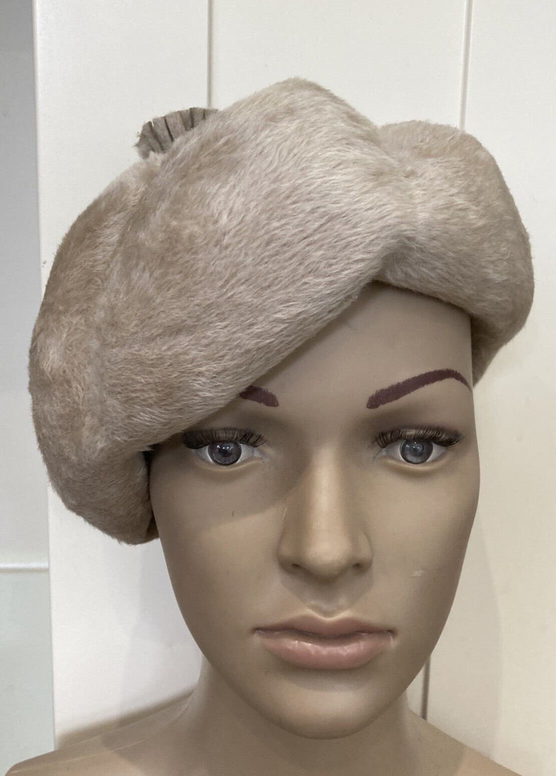 Vintage 1950s/1960s Beige Felt/Angora Hat, Small/Medium Size, Goodwood?