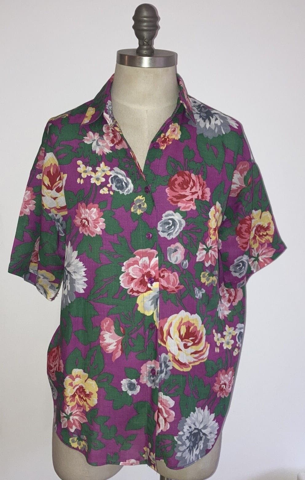 Vintage Floral St Michael 1970s/80s Linen Mix Blouse, Size 10-12 UK, 32-34" Bust