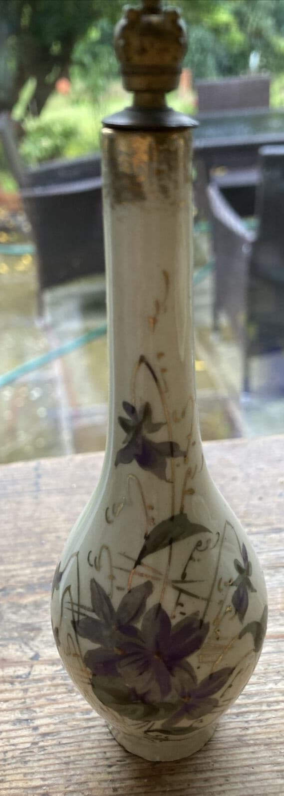 Antique Romel Ceramic Floral Pattern Perfume Bottle, Damage to Handle