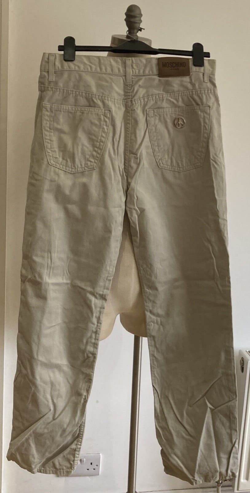 Rare Vintage Moschino Beige Cotton Jeans, Size 36, Tapered Leg, Classic Fit, VGC