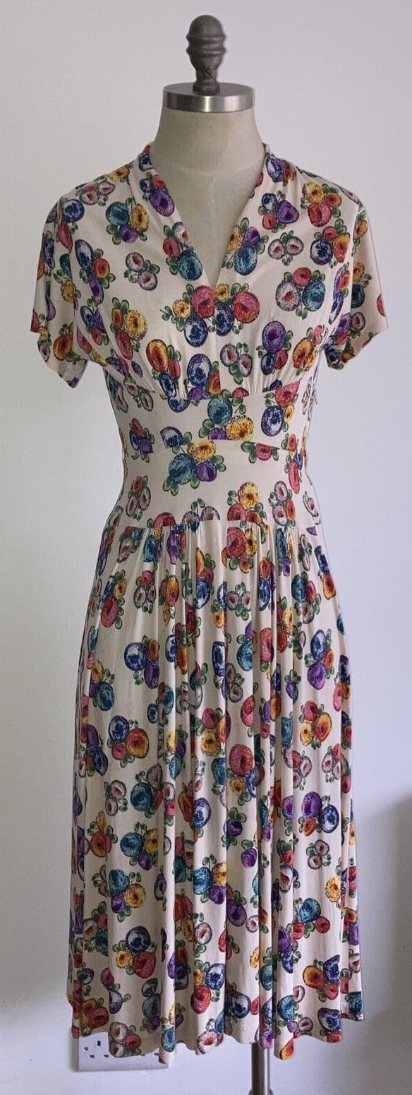 Vintage 1930s/40s Fruit Print Tea Dress, 36" Bust, Goodwood?