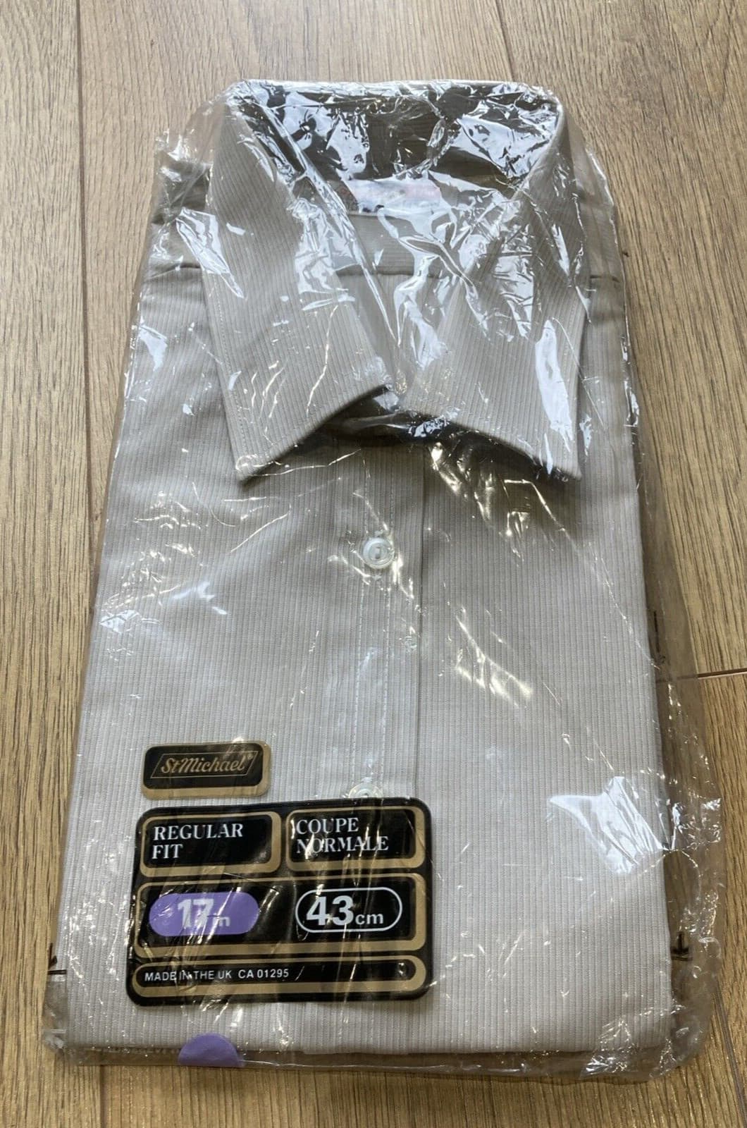 Vintage Mens St Michael 17in Beige Fine Stripe Shirt