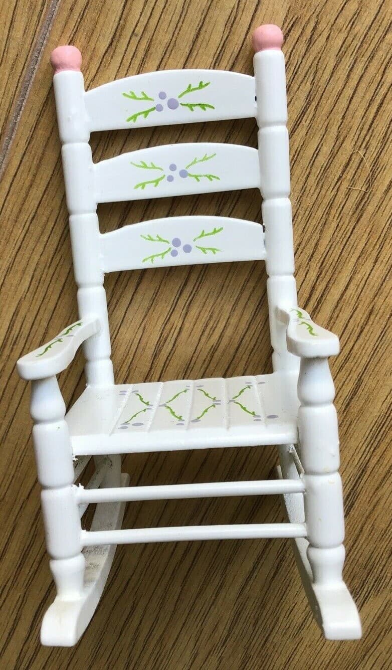 Pretty Dolls' House Miniature White Wooden Rocking Chair 