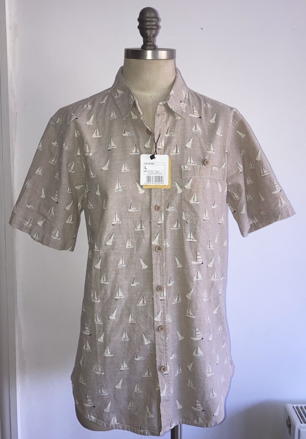 PLAZA Italiaman Retro "Sailing Boat" 100% Cotton Shirt,  Size  L, BNWT
