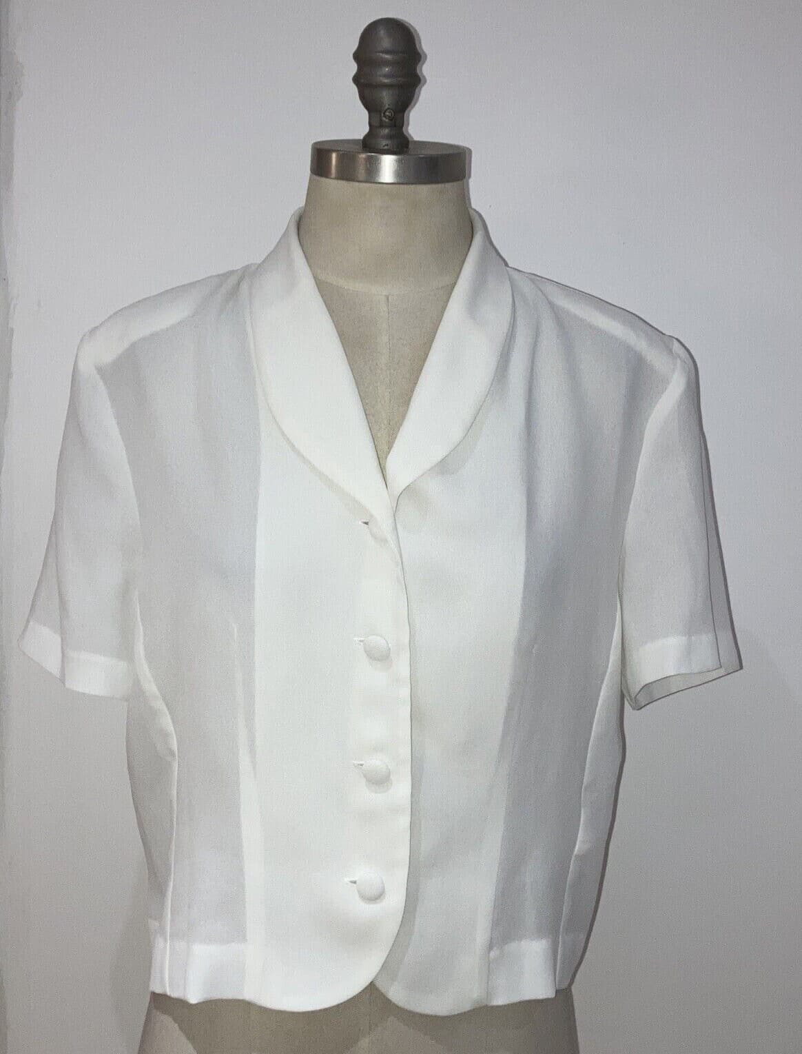 BHS 1980s Cream Classic Blouse, Size 14 UK