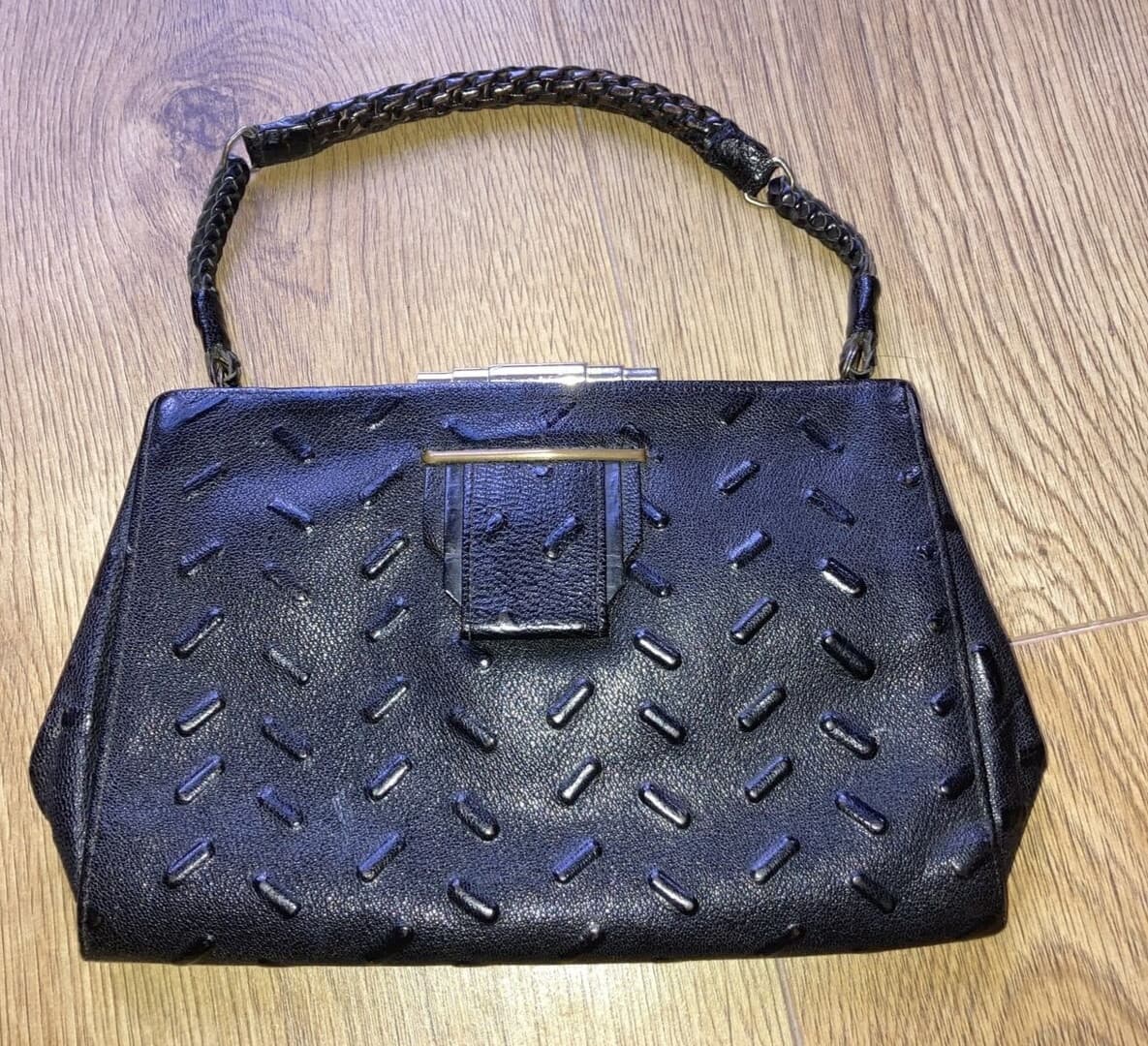 True Vintage Art Deco Black Embossed 1930s Top Handle Bag