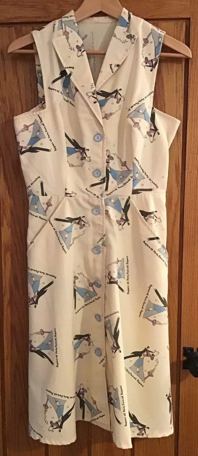 Early 1970s Rare "Dancers & Champagne" Character Print Dress, Size 10 UK