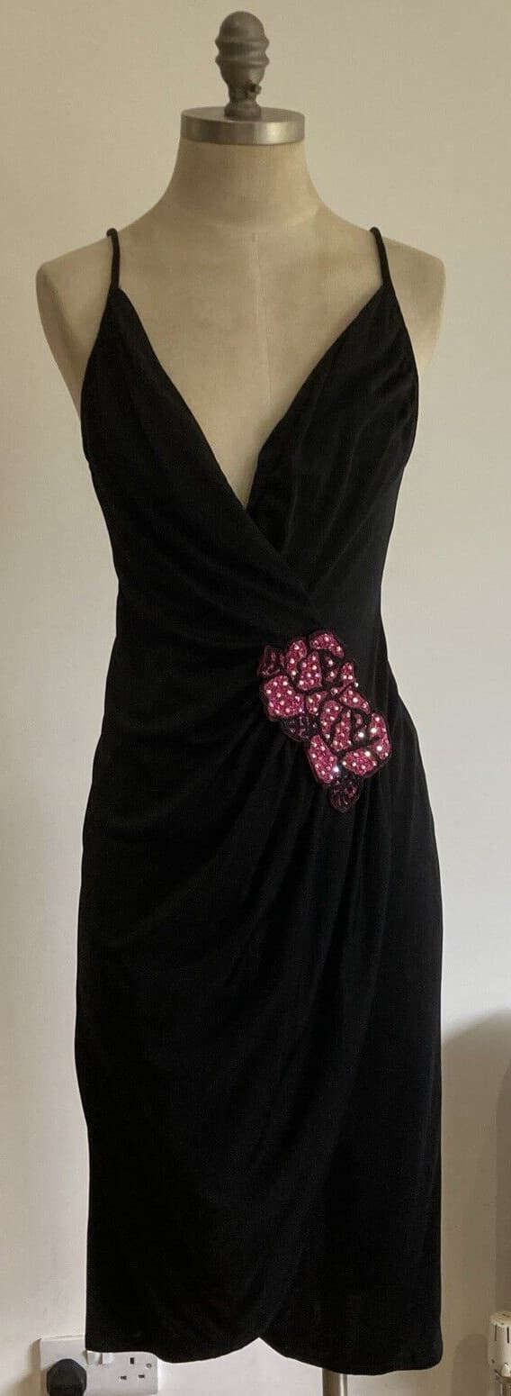 John Marks by Anne Tyrrell Black 1970s Cocktail Dress, Vintage Size 12 UK