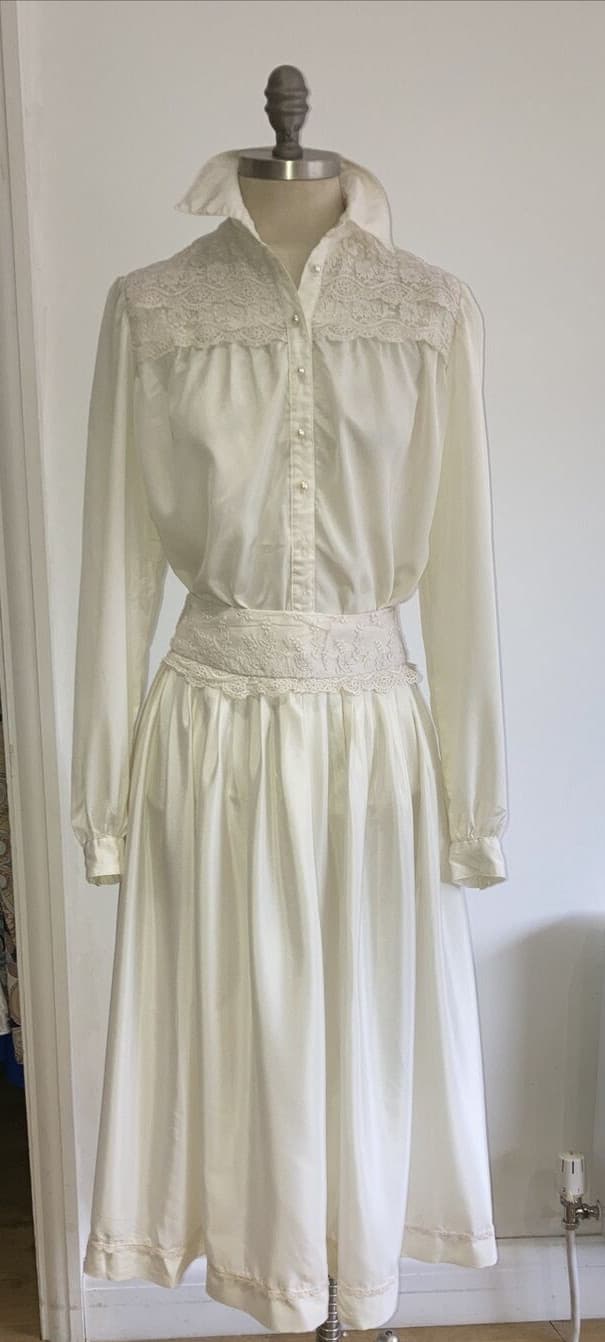 Annie Gough at Gemini Vintage 1970s Cream Blouse & Skirt Set