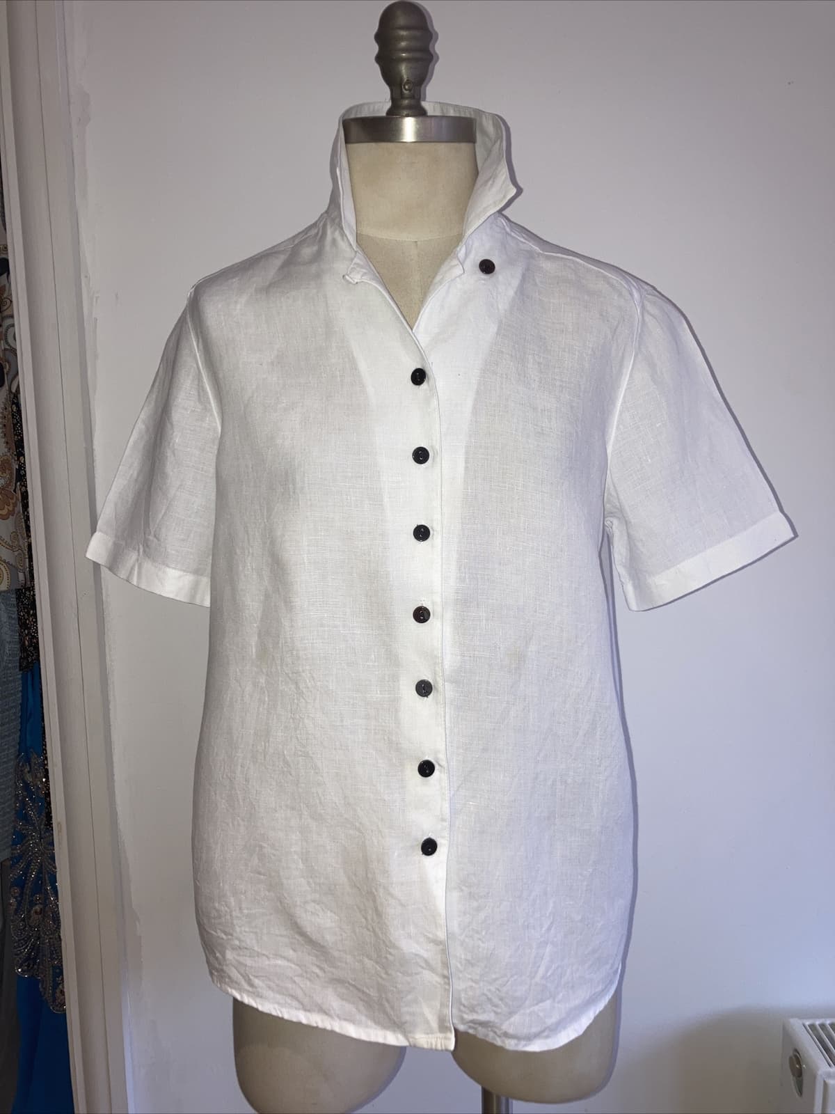 VINTAGE Classic Jaeger White Linen Blouse/Shirt, Size 12 UK