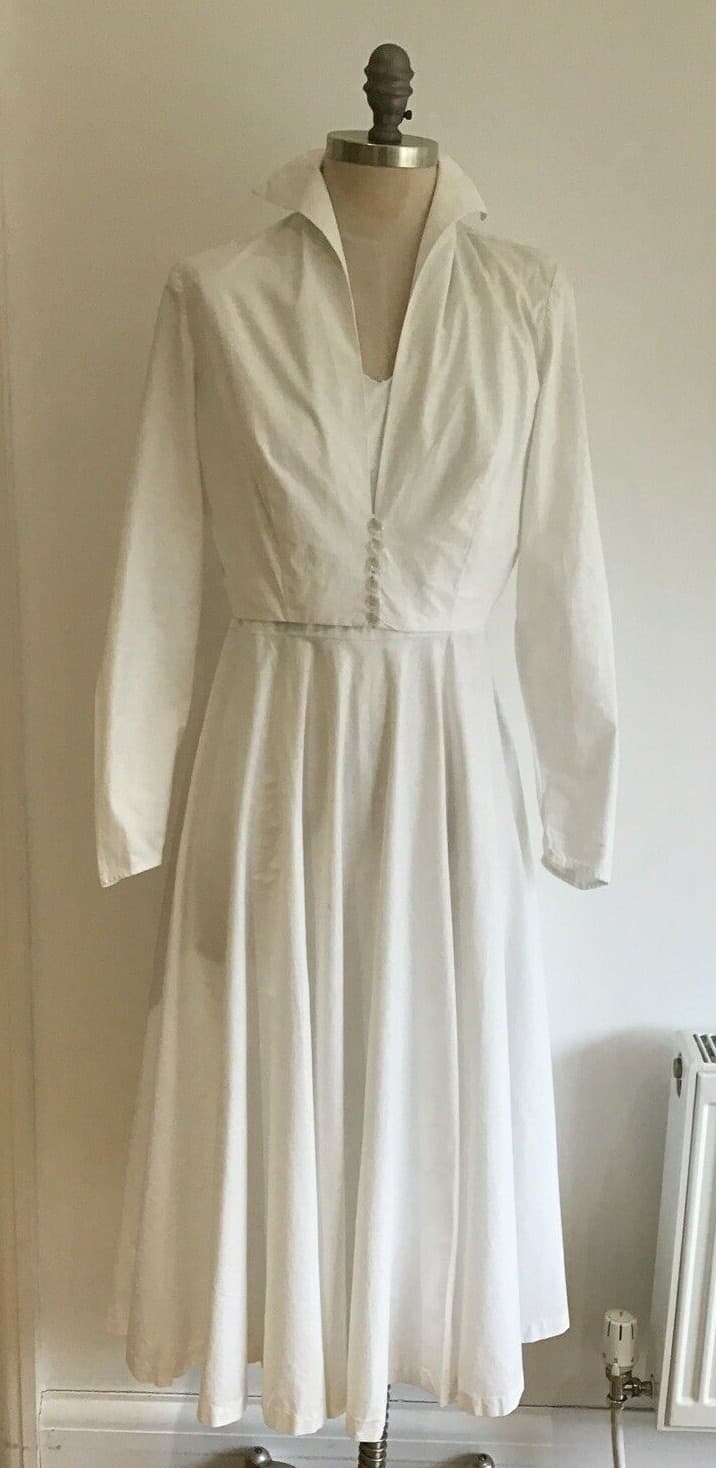 1950s Sambo Fashions White Wedding Dress & Bolero Jacket, pit to pit 20" approx.