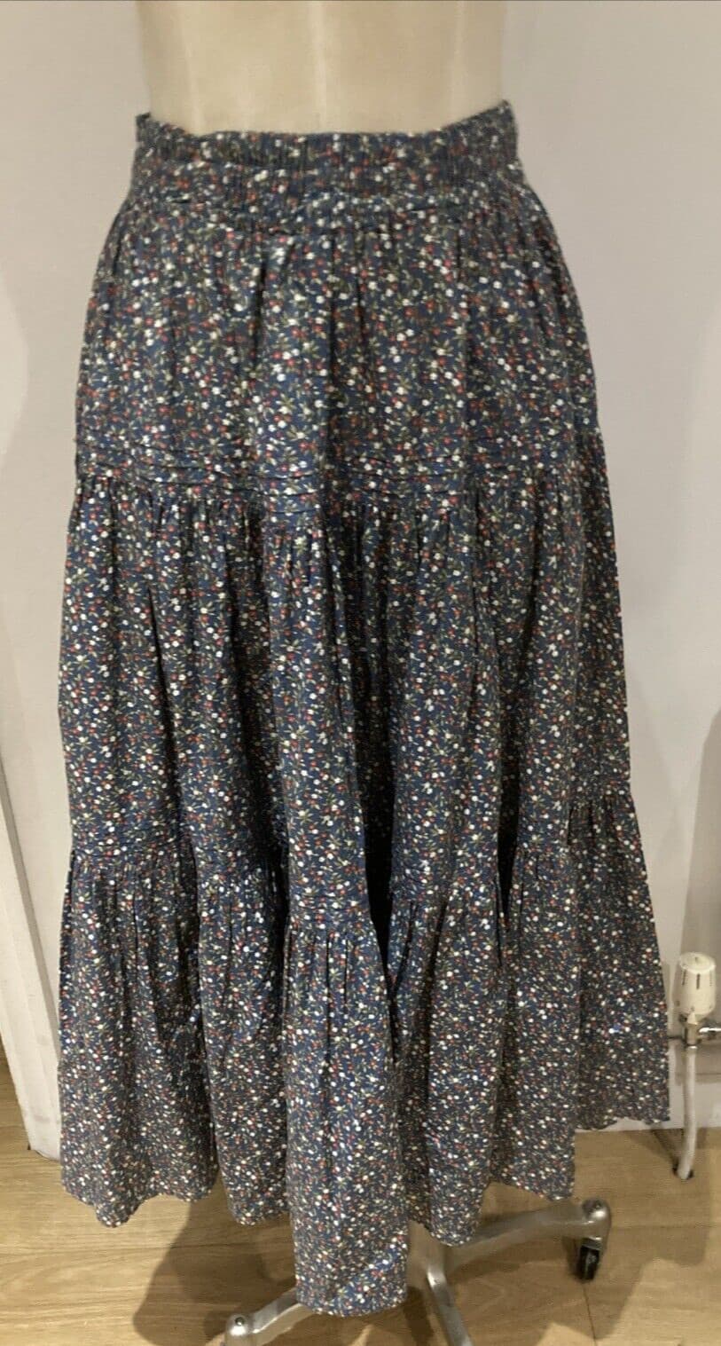 Vintage Laura Ashley 80s Blue/Multi Ditsy Floral Gypsy Tiered Full Skirt, Small