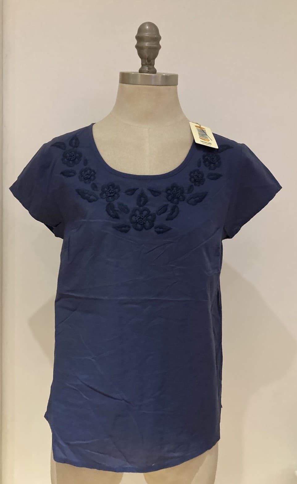 Seasalt "Southground" Navy Embroidered Cotton Top, Size 10 UK, BNWT 