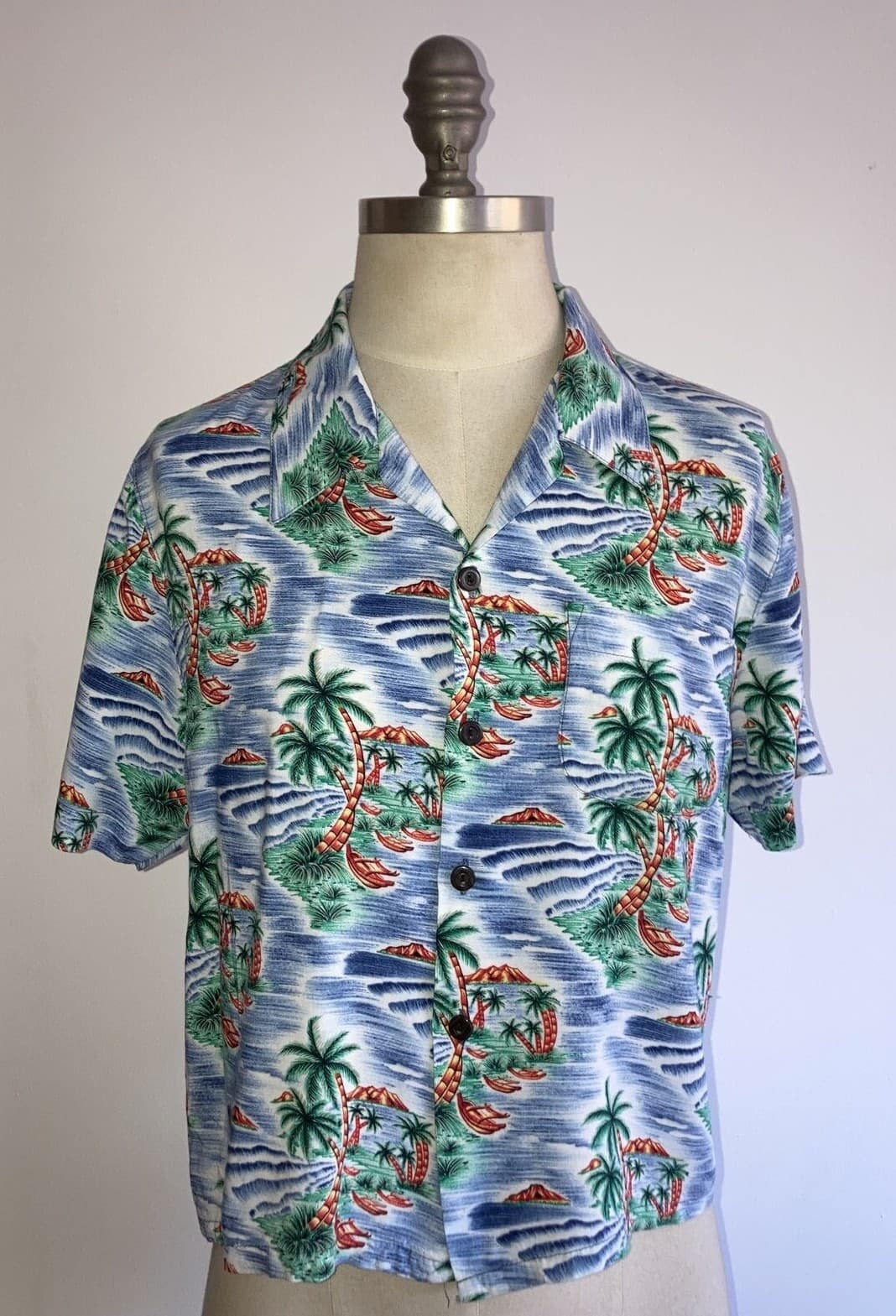 1970s Pineapple Connection Tropical Beach Print Summer Shirt, Size M