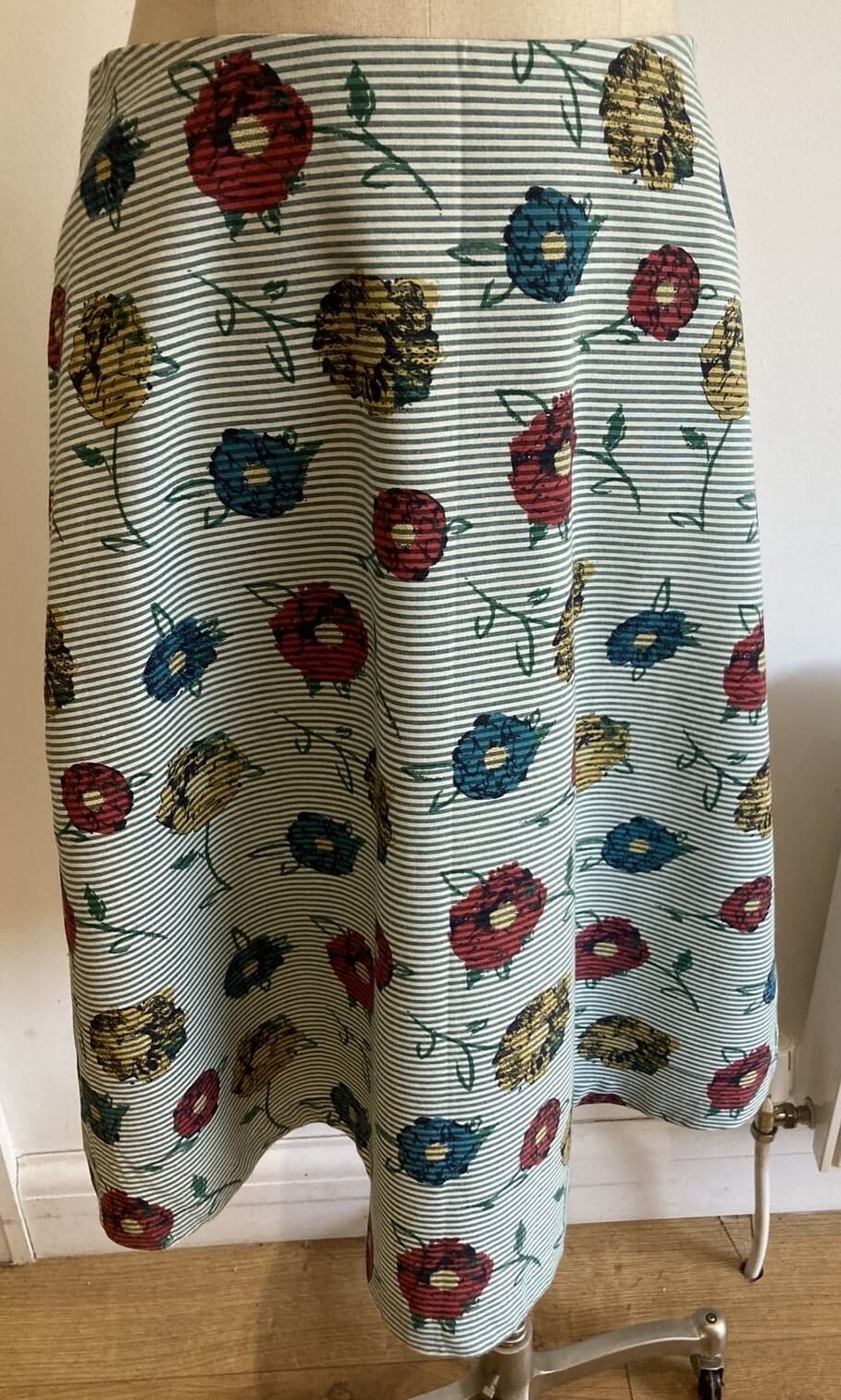 Seasalt Kaye Treloar Floral/Stripe Cotton Blend Porcelain Skirt, Size 10 UK BNWT