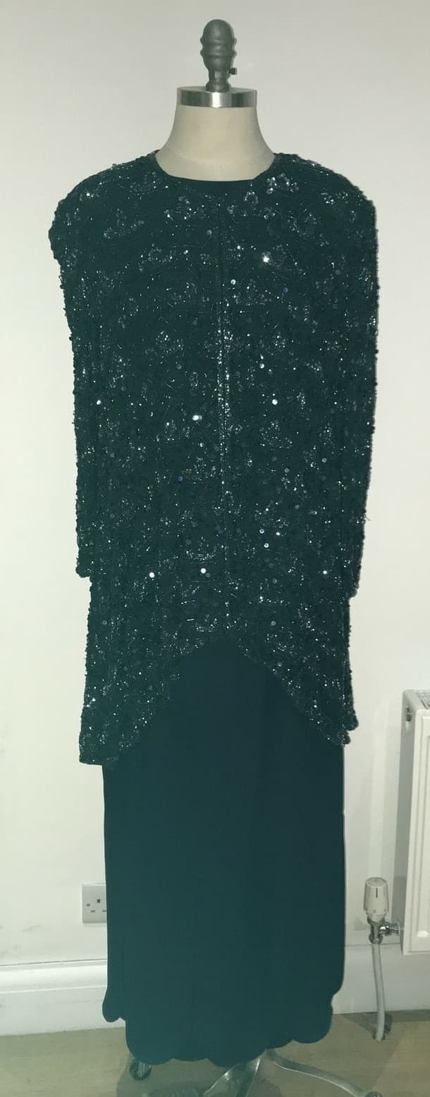 Frank Usher Sequin Jacket & Skirt, plus Navy Silk Top by Antonelli