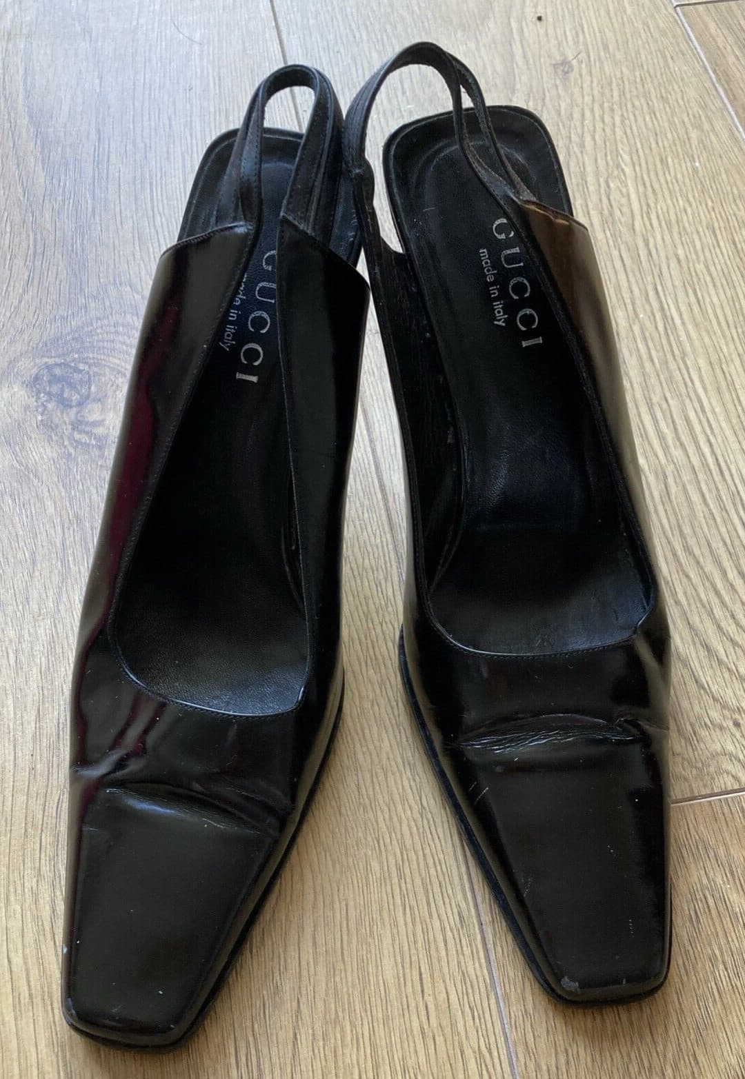 Vintage 1990s GUCCI Black All-Leather Slingback Shoes, Size 40 C