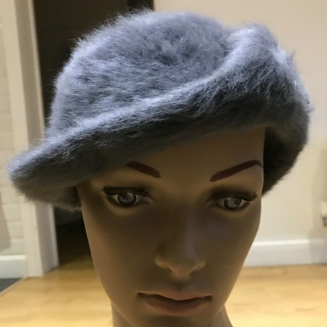 Vintage Grey Angora Kangol Hat, with Feather Trim