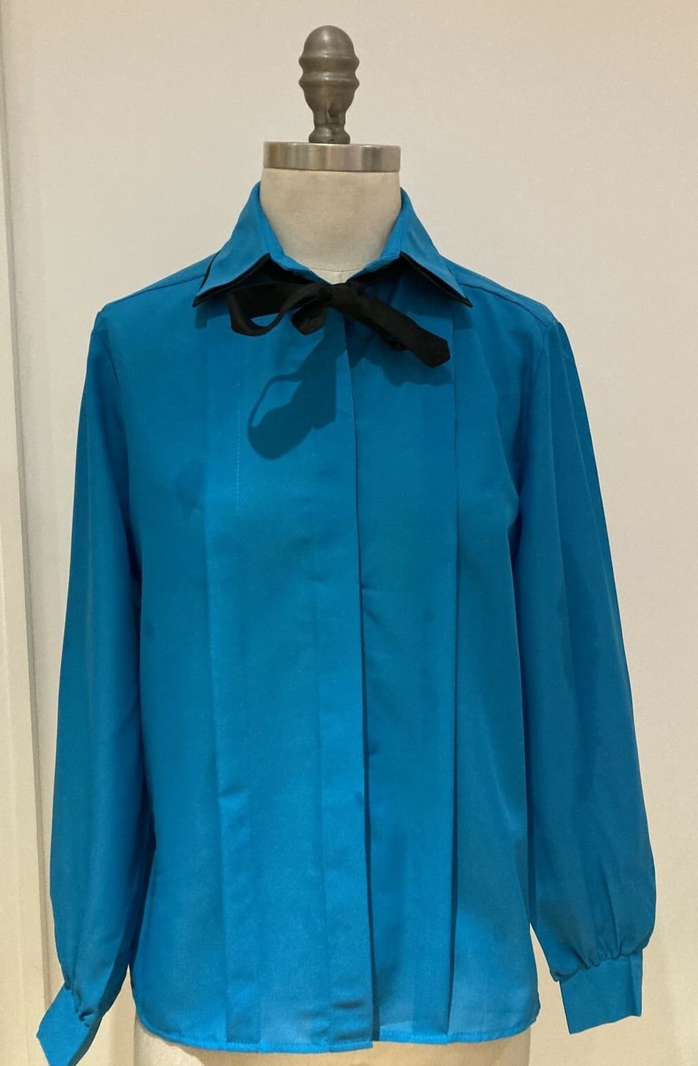 1980s Blue St Michael Blouse/Shirt + Black Detachable Tie, Size 34" Bust, BNWT