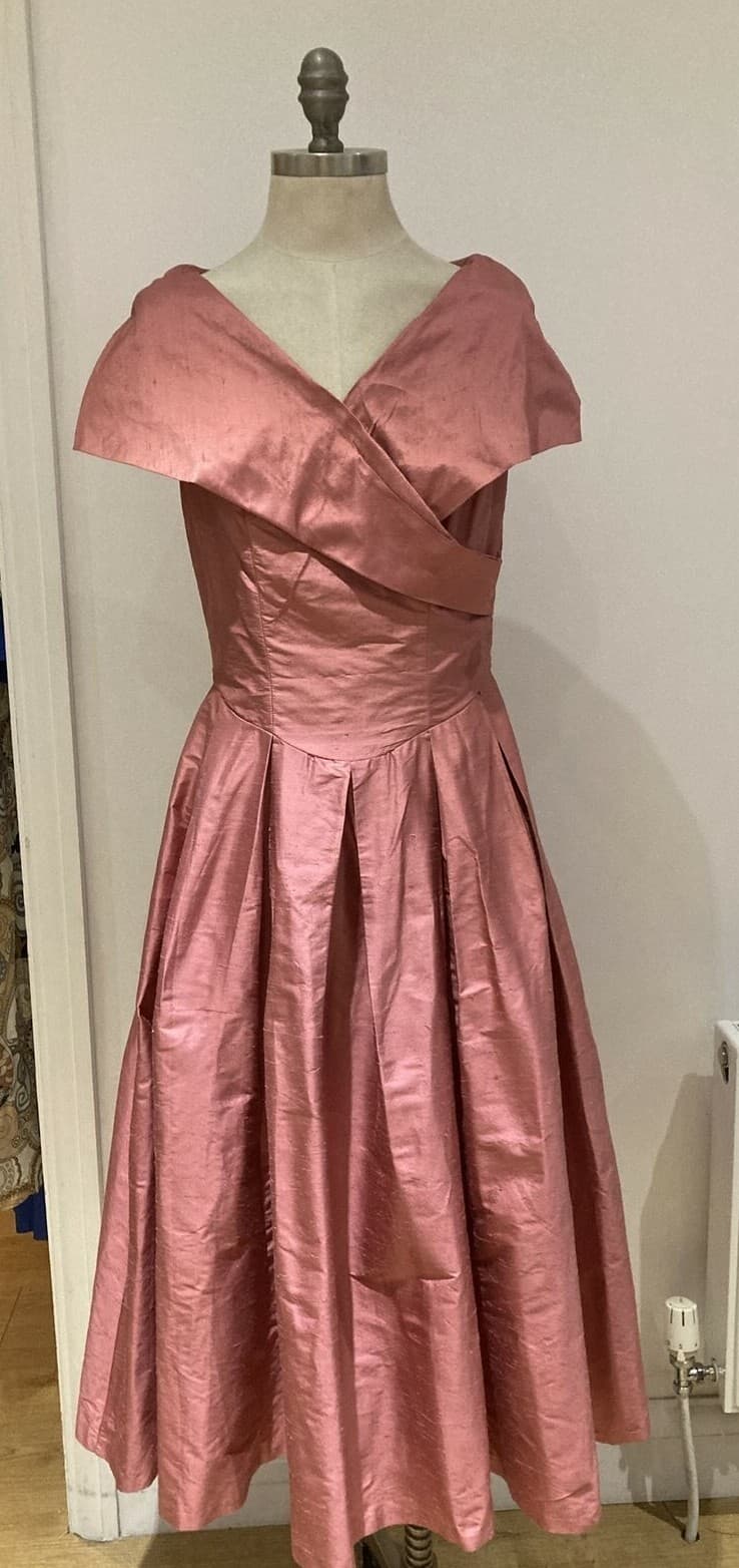 Laura Ashley 1980s Dusky Pink Silk Dress, Made in Great Britain, Size 12 UK